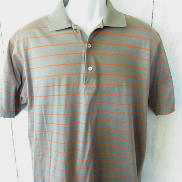 Peter Millar Polo Shirt M Medium Gray Orange Stripe Short Sleeve Casual Golf - Picture 3 of 6